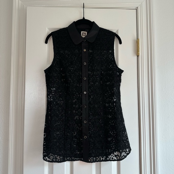 Anne Klein Women’s Black Corded Lace Button Up Blouse Size 8 perfect condition - Picture 3 of 7